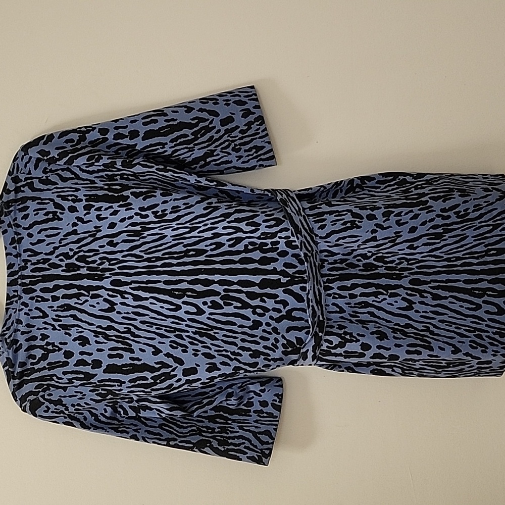 Maje Blue Black Animal Print Short Sleeve Mini Belted Dress Small - Picture 10 of 16